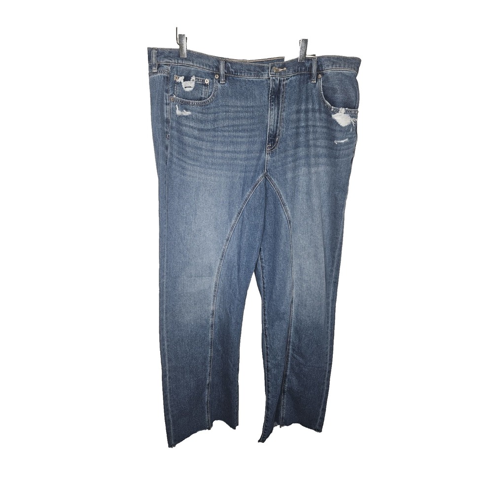 American Eagle Women's 20 Long Baggy Straight Jeans Comfort Waistband Frayed Hem
